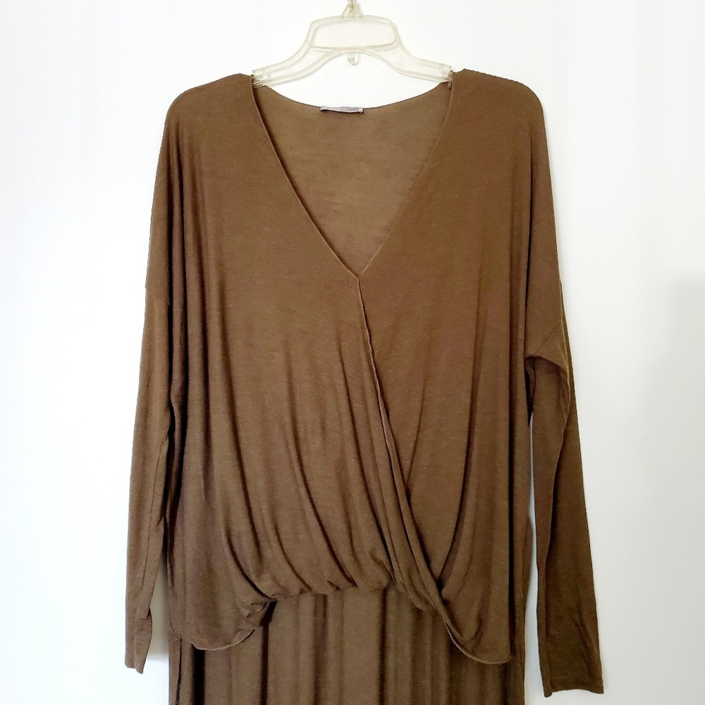 Zara Brown-Olive Gathered Front Surplice Top